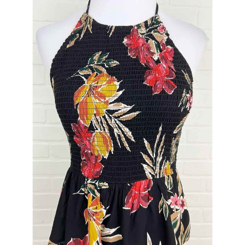 Patrons of Peace Smocked Stretchy Floral Halter Tank Black Top Size Small - Picture 2 of 7